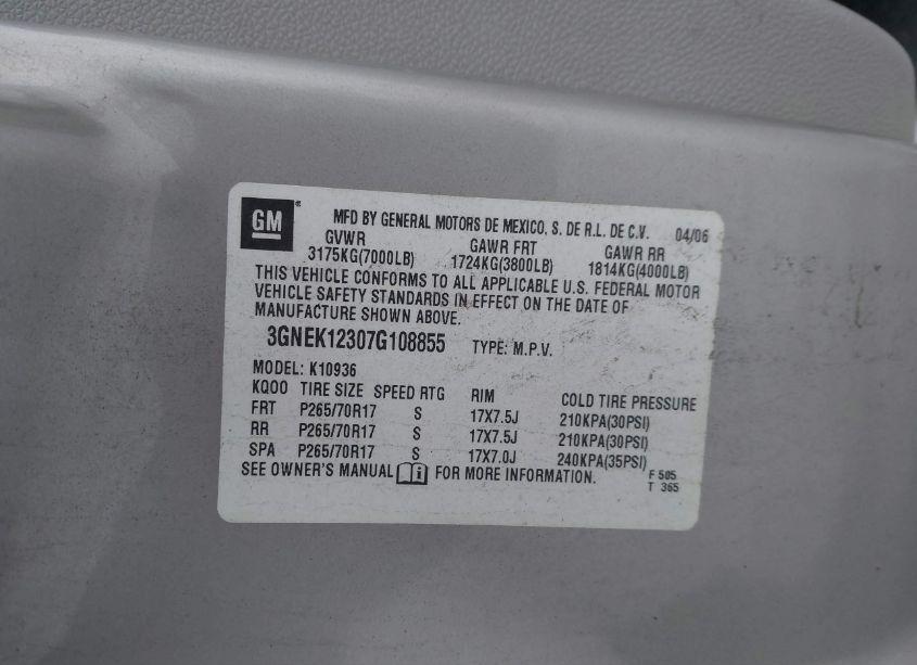 Photo 9 of 2007 Chevrolet Avalanche 1500 LT (VIN 3GNEK12307G108855)