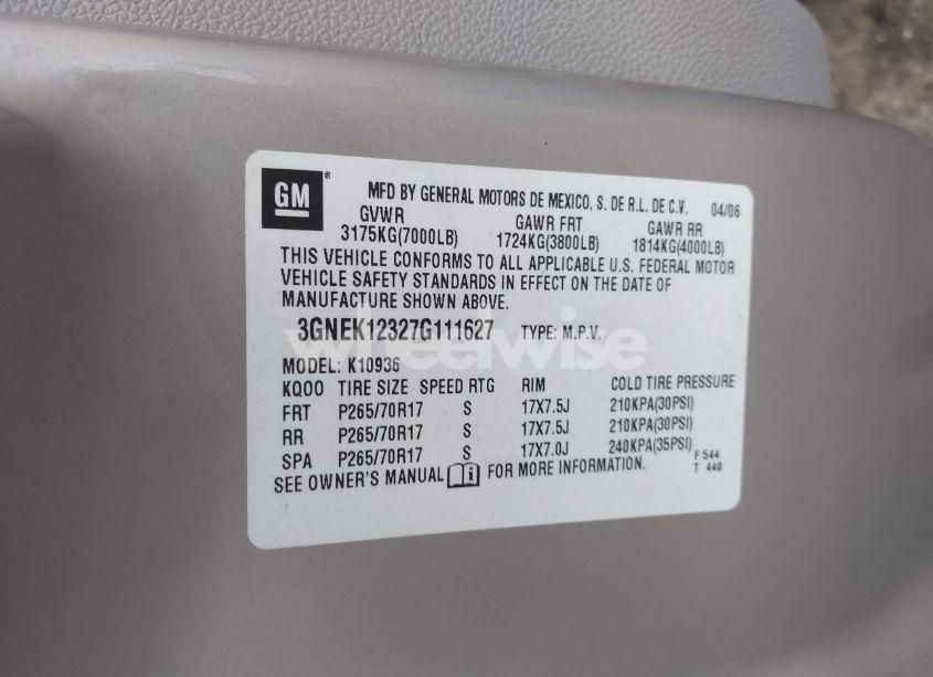 Photo 9 of 2007 Chevrolet Avalanche 1500 LT (VIN 3GNEK12327G111627)