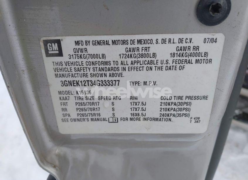 Photo 9 of 2004 Chevrolet Avalanche 1500 (VIN 3GNEK12T34G333377)