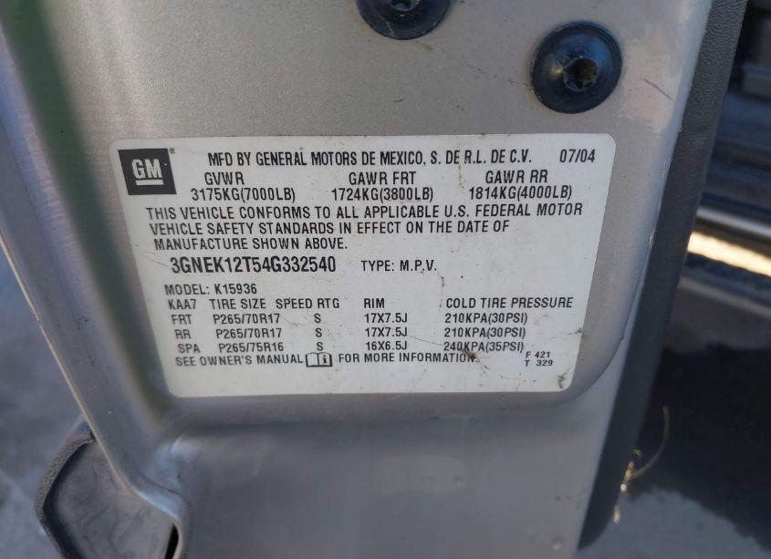 Photo 9 of 2004 Chevrolet Avalanche (VIN 3GNEK12T54G332540)