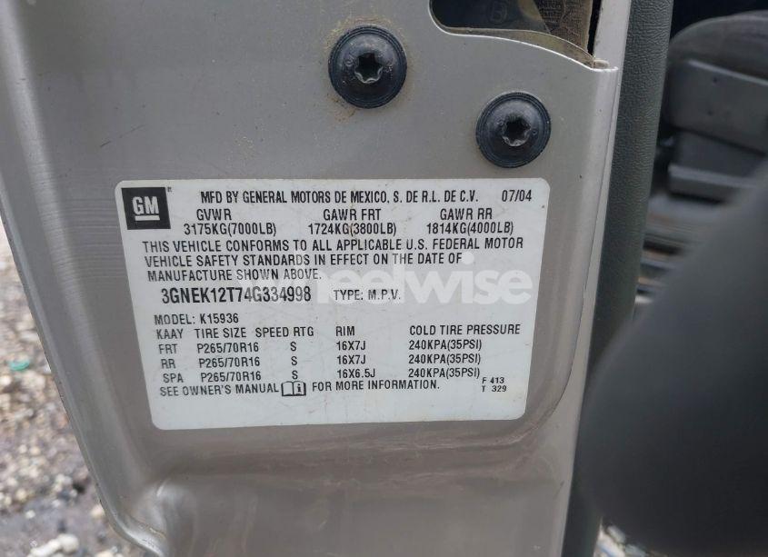 Photo 9 of 2004 Chevrolet Avalanche 1500 (VIN 3GNEK12T74G334998)