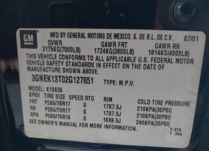 Photo 9 of 2002 Chevrolet Avalanche 1500 (VIN 3GNEK13T02G127851)