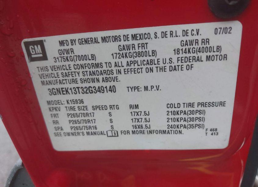 Photo 9 of 2002 Chevrolet Avalanche 1500 (VIN 3GNEK13T32G349140)