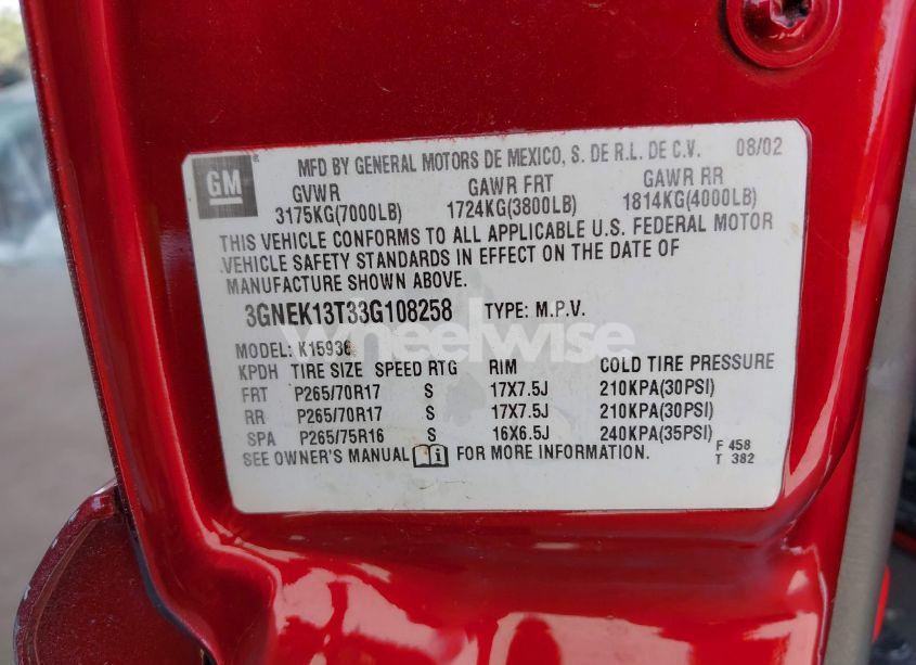 Photo 9 of 2003 Chevrolet Avalanche 1500 (VIN 3GNEK13T33G108258)