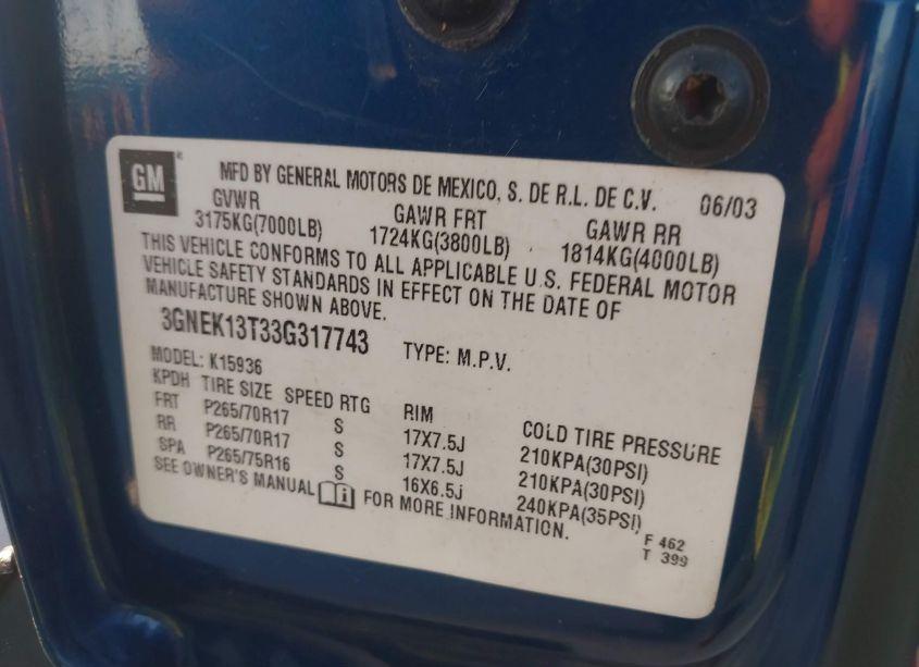 Photo 9 of 2003 Chevrolet Avalanche 1500 (VIN 3GNEK13T33G317743)