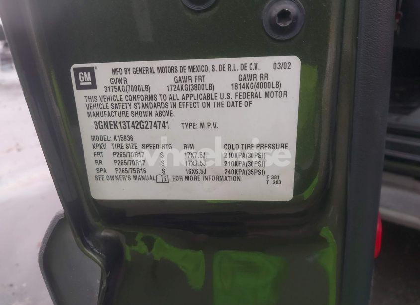 Photo 9 of 2002 Chevrolet Avalanche 1500 (VIN 3GNEK13T42G274741)