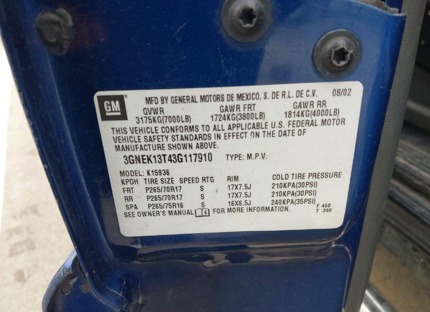 Photo 9 of 2003 Chevrolet Avalanche 1500 (VIN 3GNEK13T43G117910)