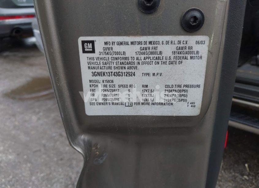 Photo 9 of 2003 Chevrolet Avalanche 1500 (VIN 3GNEK13T43G312924)