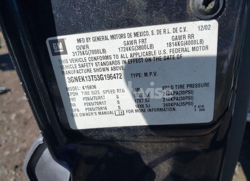 Photo 7 of 2003 Chevrolet Avalanche 1500 (VIN 3GNEK13T53G196472)