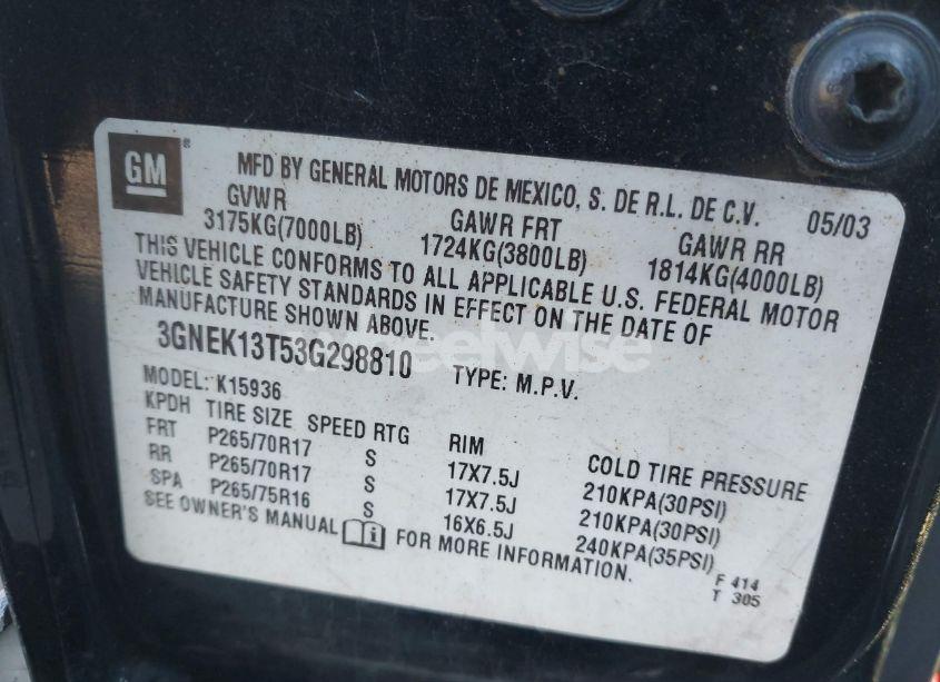 Photo 9 of 2003 Chevrolet Avalanche 1500 (VIN 3GNEK13T53G298810)