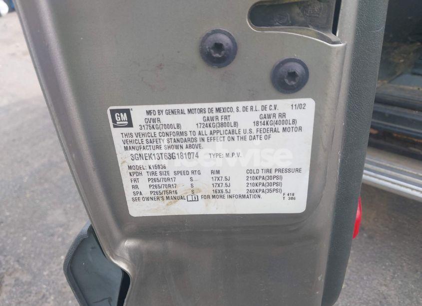 Photo 9 of 2003 Chevrolet Avalanche 1500 (VIN 3GNEK13T63G181074)