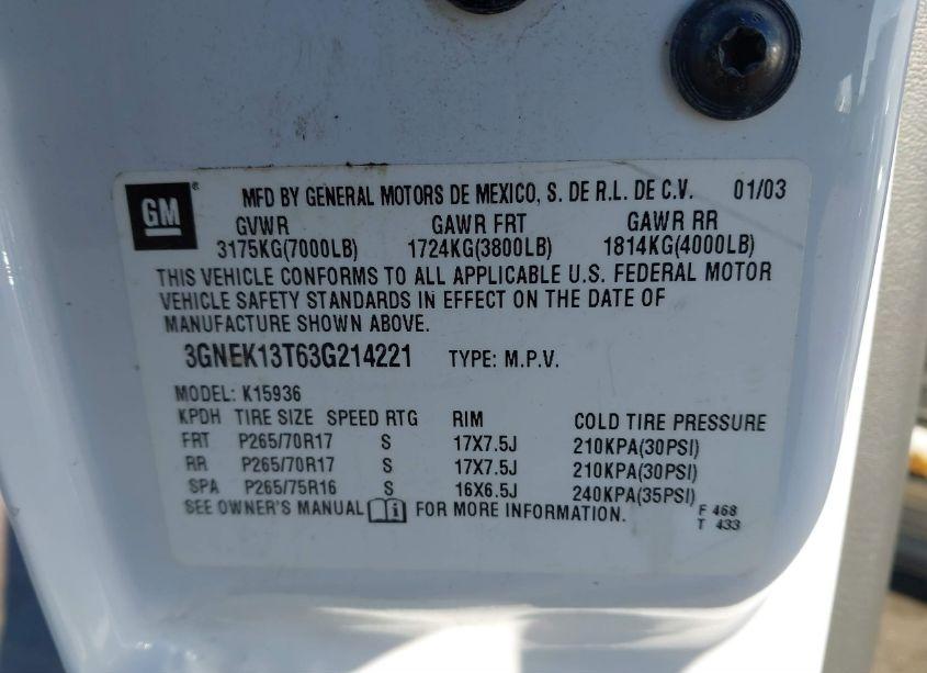 Photo 9 of 2003 Chevrolet Avalanche 1500 (VIN 3GNEK13T63G214221)