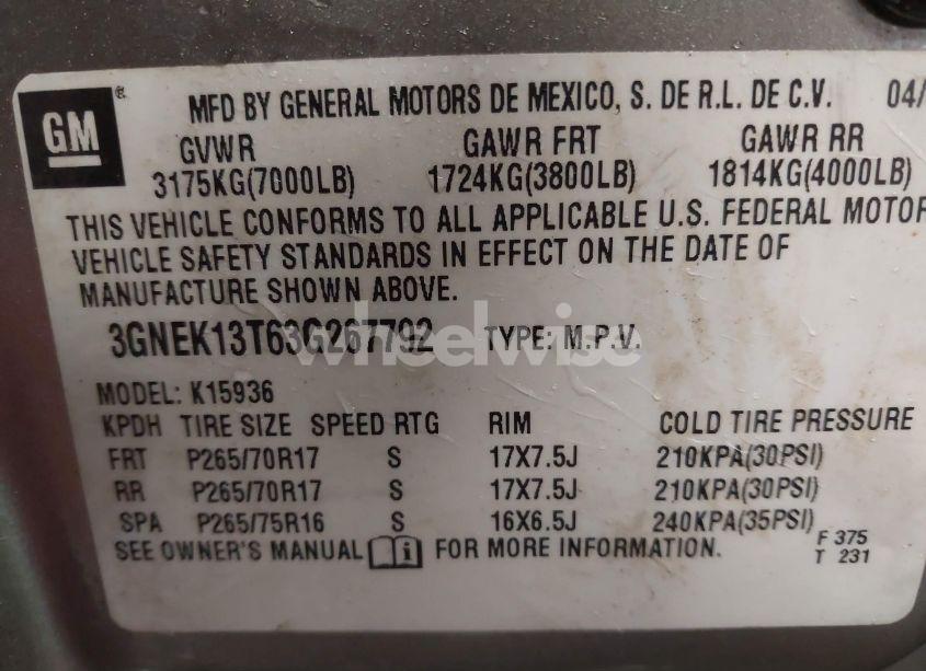 Photo 9 of 2003 Chevrolet Avalanche 1500 (VIN 3GNEK13T63G267792)