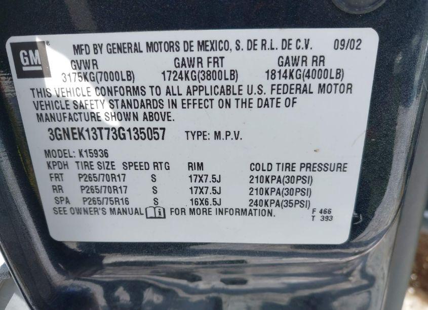 Photo 9 of 2003 Chevrolet Avalanche 1500 (VIN 3GNEK13T73G135057)