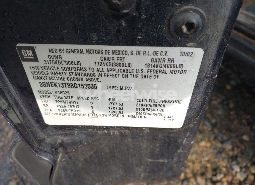 Photo 9 of 2003 Chevrolet Avalanche 1500 (VIN 3GNEK13T83G153535)