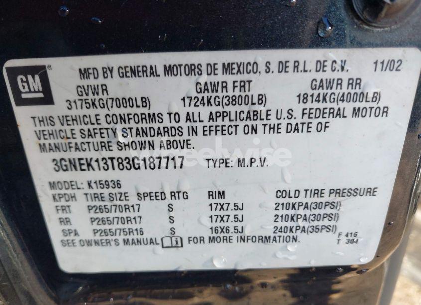 Photo 9 of 2003 Chevrolet Avalanche 1500 (VIN 3GNEK13T83G187717)