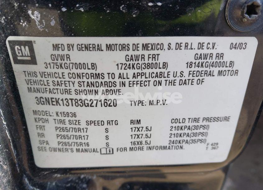 Photo 9 of 2003 Chevrolet Avalanche 1500 (VIN 3GNEK13T83G271620)