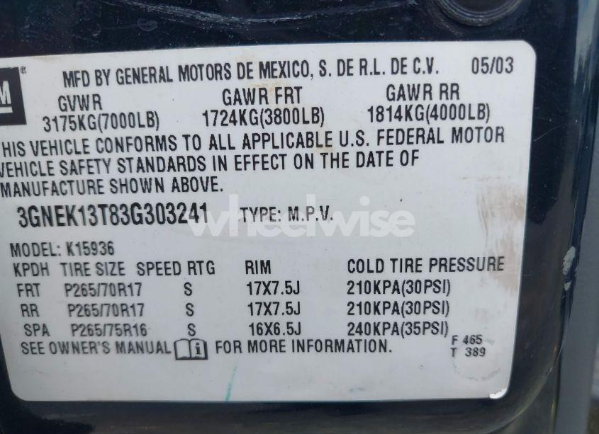 Photo 9 of 2003 Chevrolet Avalanche 1500 (VIN 3GNEK13T83G303241)