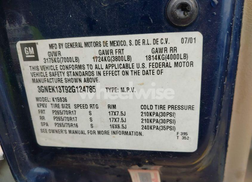 Photo 9 of 2002 Chevrolet Avalanche 1500 (VIN 3GNEK13T92G124785)