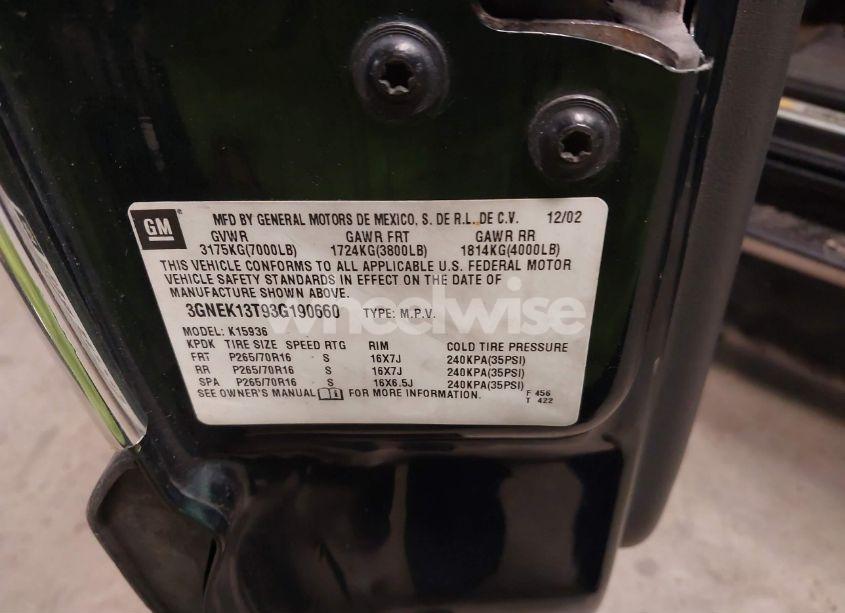 Photo 9 of 2003 Chevrolet Avalanche 1500 (VIN 3GNEK13T93G190660)