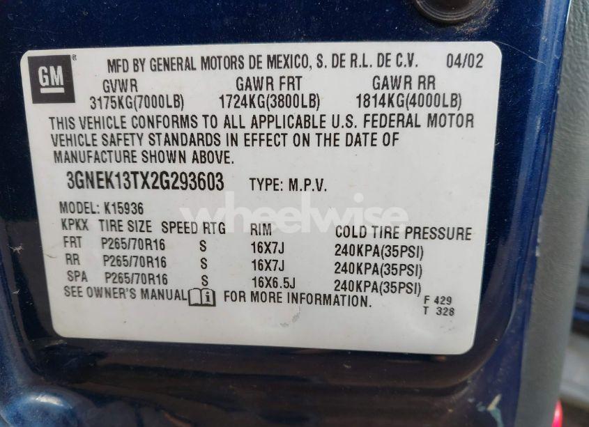 Photo 9 of 2002 Chevrolet Avalanche 1500 (VIN 3GNEK13TX2G293603)