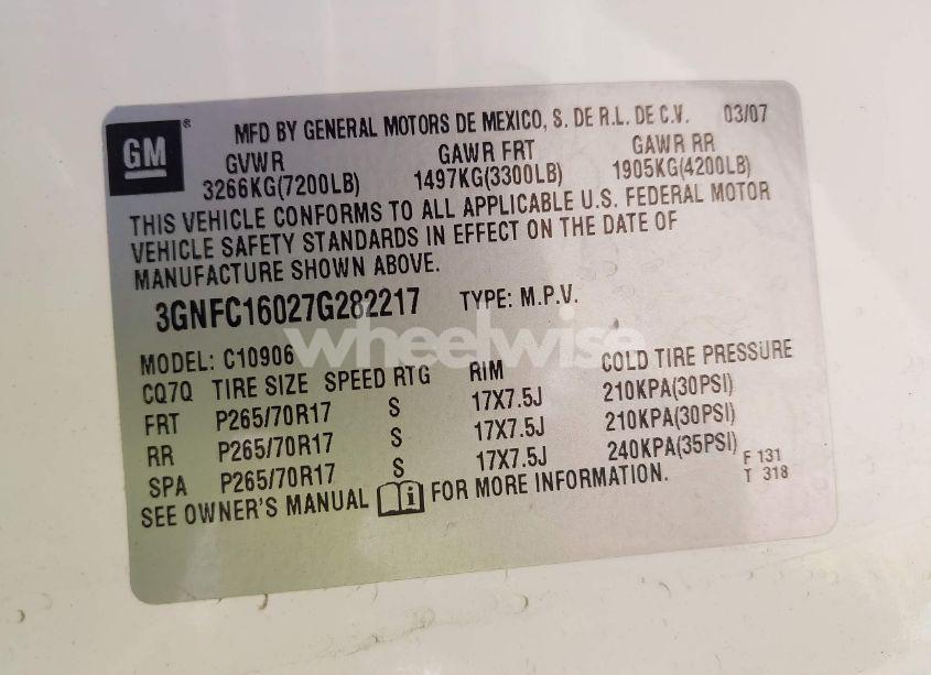 Photo 9 of 2007 Chevrolet Suburban 1500 LT (VIN 3GNFC16027G282217)