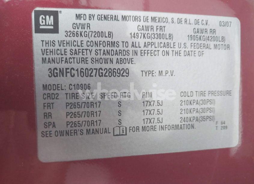 Photo 9 of 2007 Chevrolet Suburban 1500 LS (VIN 3GNFC16027G286929)