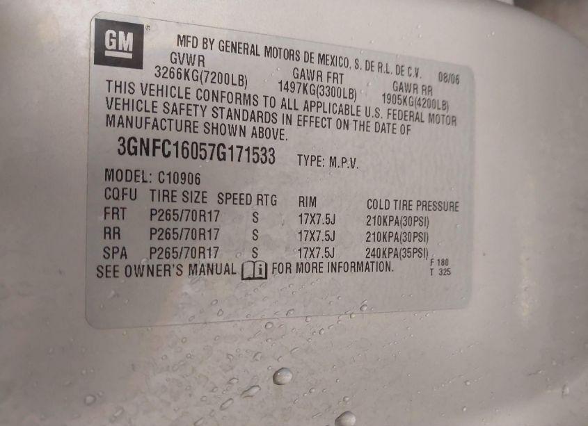 Photo 9 of 2007 Chevrolet Suburban 1500 LT (VIN 3GNFC16057G171533)