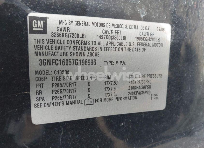 Photo 9 of 2007 Chevrolet Suburban 1500 LT (VIN 3GNFC16057G196996)