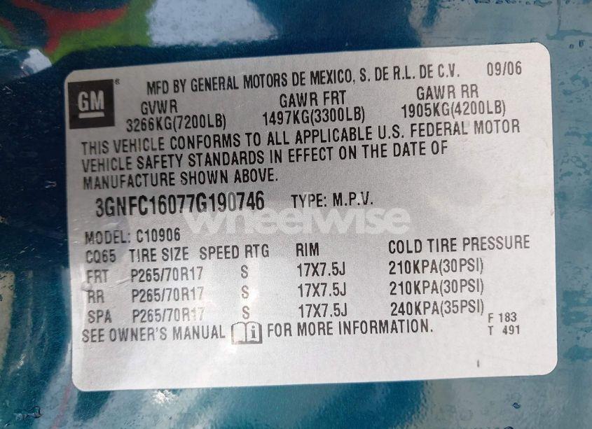 Photo 9 of 2007 Chevrolet Suburban 1500 LT (VIN 3GNFC16077G190746)