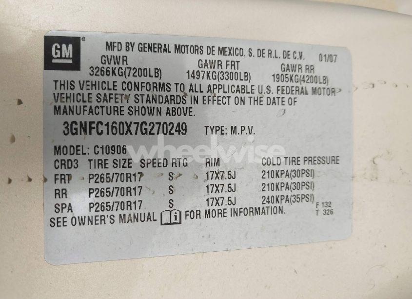 Photo 9 of 2007 Chevrolet Suburban 1500 LT (VIN 3GNFC160X7G270249)