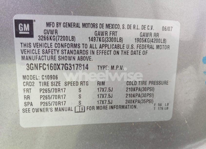 Photo 9 of 2007 Chevrolet Suburban 1500 LS (VIN 3GNFC160X7G317814)