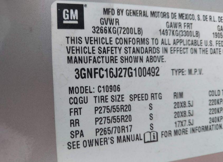 Photo 9 of 2007 Chevrolet Suburban 1500 LT (VIN 3GNFC16J27G100492)