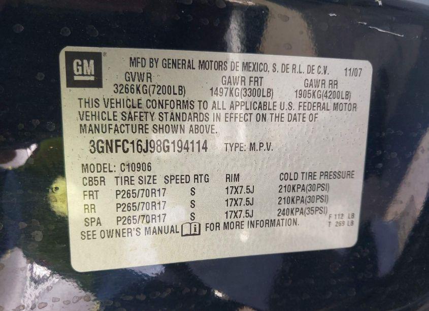 Photo 9 of 2008 Chevrolet Suburban 1500 LT (VIN 3GNFC16J98G194114)