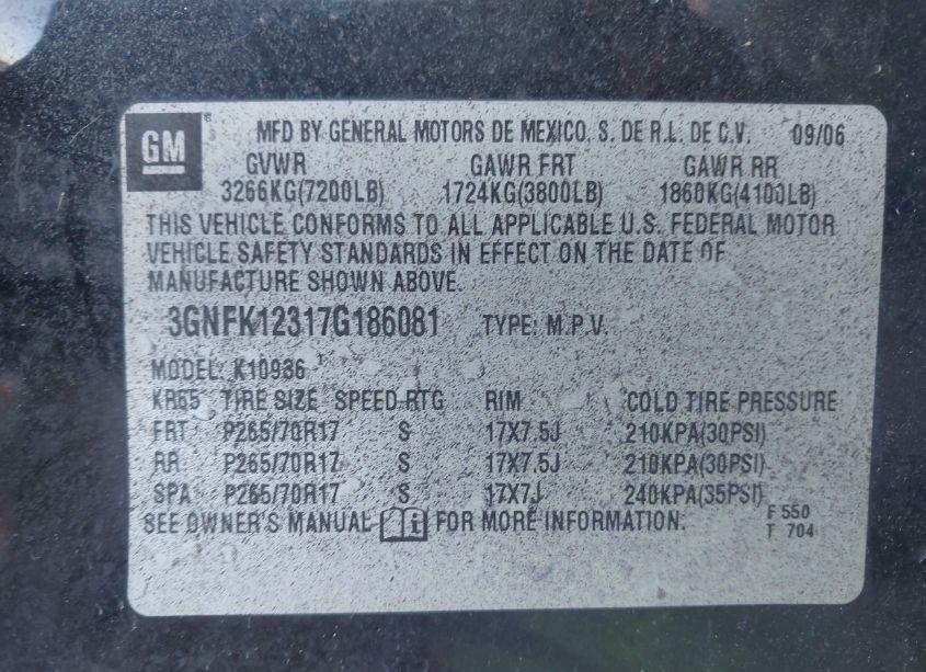 Photo 9 of 2007 Chevrolet Avalanche 1500 LT (VIN 3GNFK12317G186081)