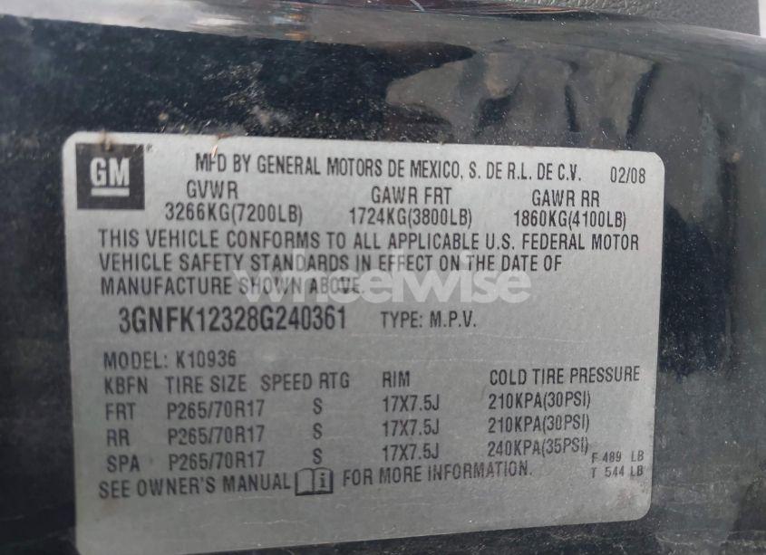 Photo 9 of 2008 Chevrolet Avalanche 1500 LT (VIN 3GNFK12328G240361)