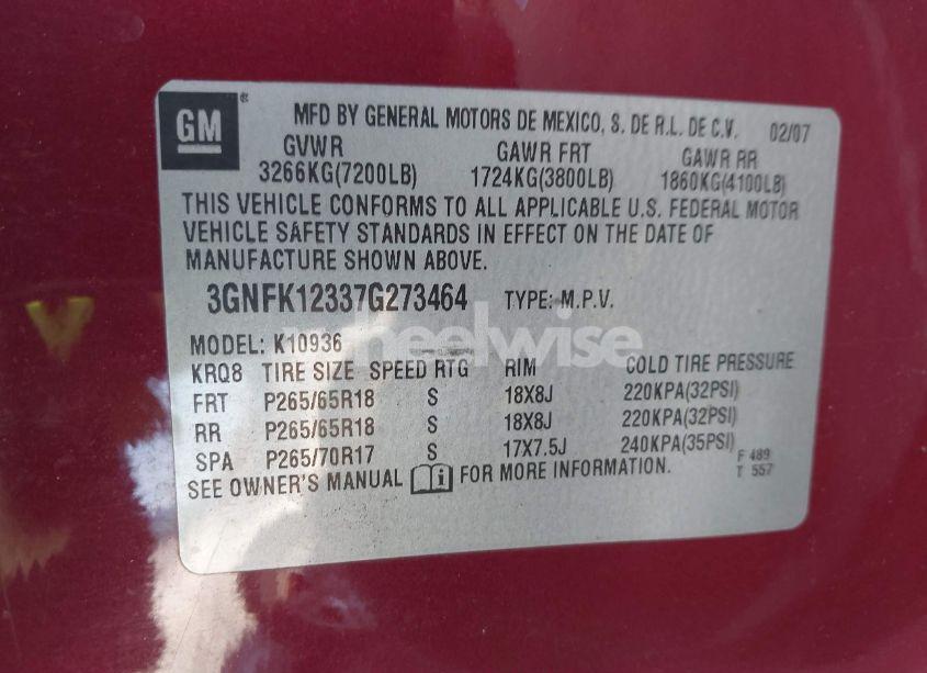 Photo 9 of 2007 Chevrolet Avalanche 1500 LT (VIN 3GNFK12337G273464)