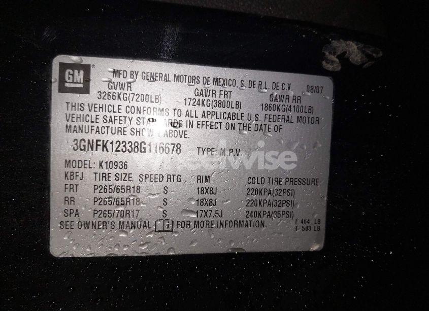 Photo 9 of 2008 Chevrolet Avalanche 1500 LT (VIN 3GNFK12338G116678)