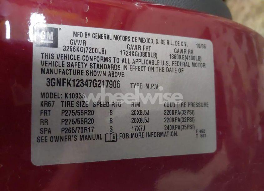 Photo 9 of 2007 Chevrolet Avalanche K1500 (VIN 3GNFK12347G217906)