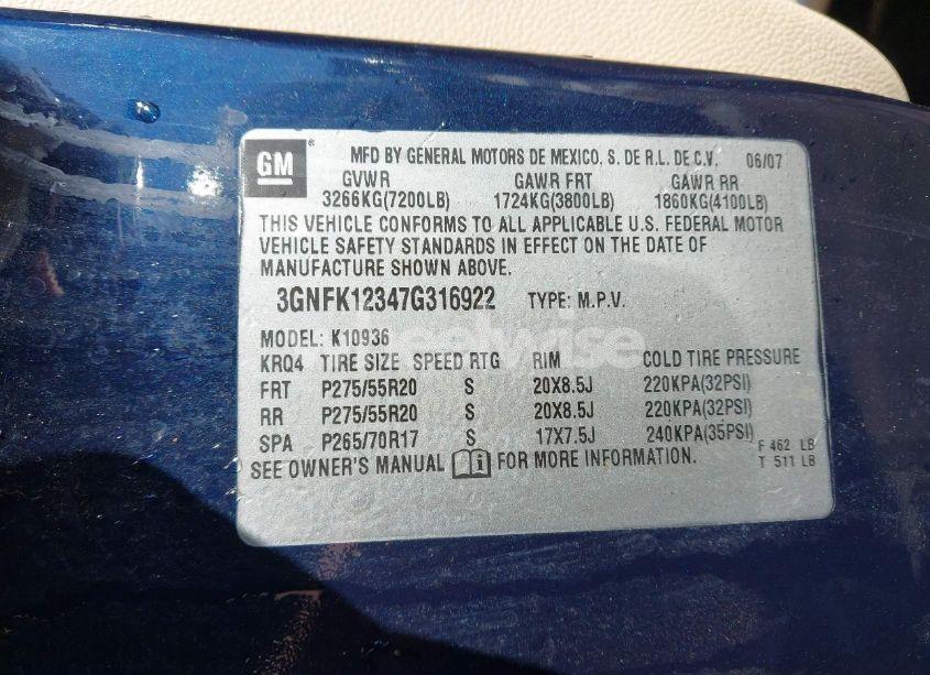 Photo 9 of 2007 Chevrolet Avalanche 1500 LT (VIN 3GNFK12347G316922)