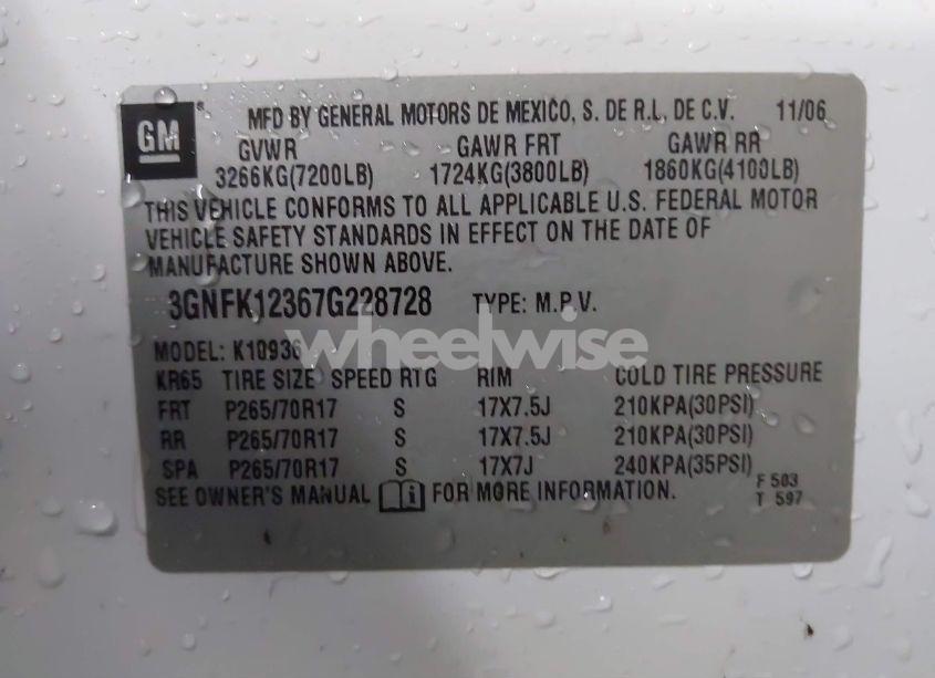 Photo 9 of 2007 Chevrolet Avalanche 1500 LT (VIN 3GNFK12367G228728)