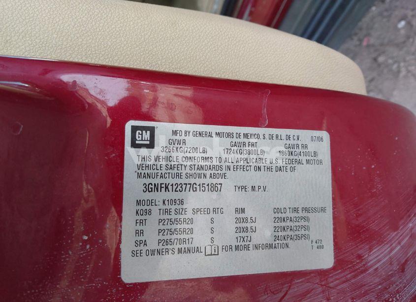 Photo 9 of 2007 Chevrolet Avalanche 1500 LT (VIN 3GNFK12377G151867)