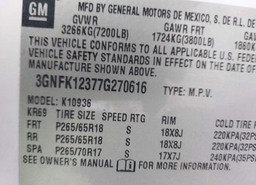 Photo 9 of 2007 Chevrolet Avalanche 1500 LT (VIN 3GNFK12377G270616)