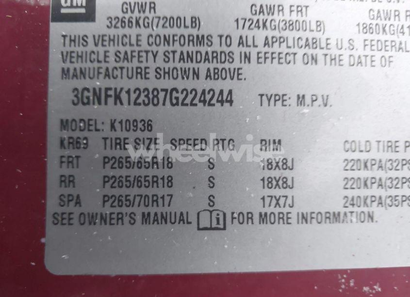 Photo 9 of 2007 Chevrolet Avalanche 1500 LT (VIN 3GNFK12387G224244)