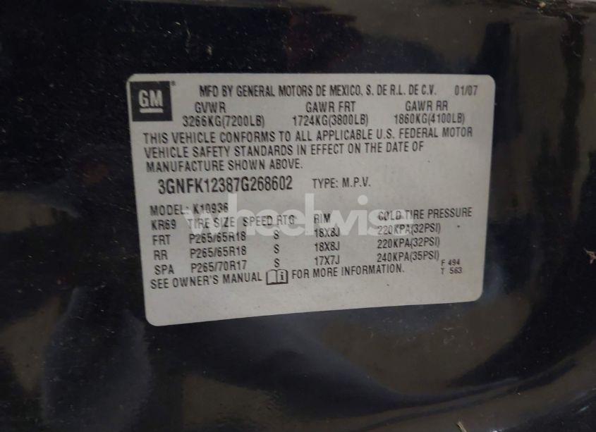 Photo 9 of 2007 Chevrolet Avalanche 1500 LT (VIN 3GNFK12387G268602)
