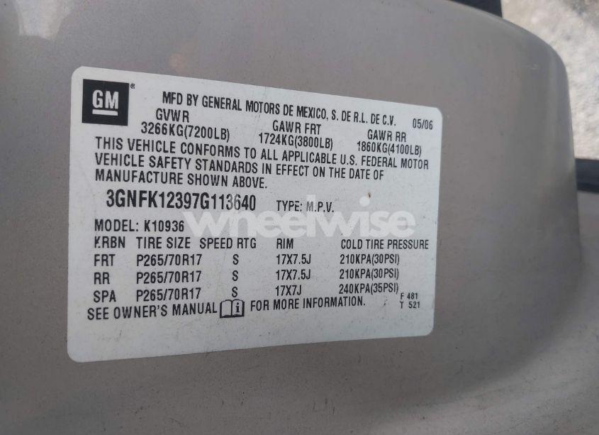 Photo 9 of 2007 Chevrolet Avalanche 1500 LT (VIN 3GNFK12397G113640)