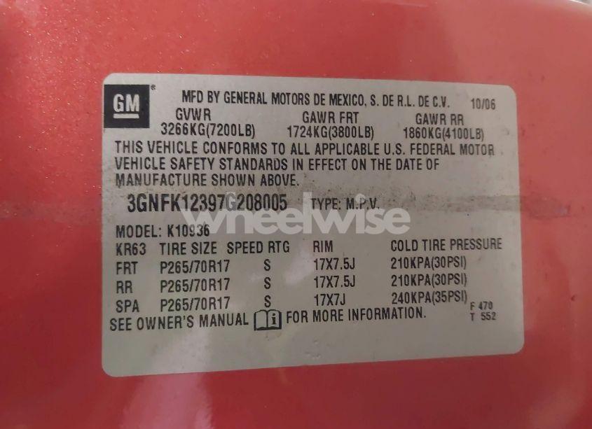 Photo 9 of 2007 Chevrolet Avalanche 1500 LS (VIN 3GNFK12397G208005)