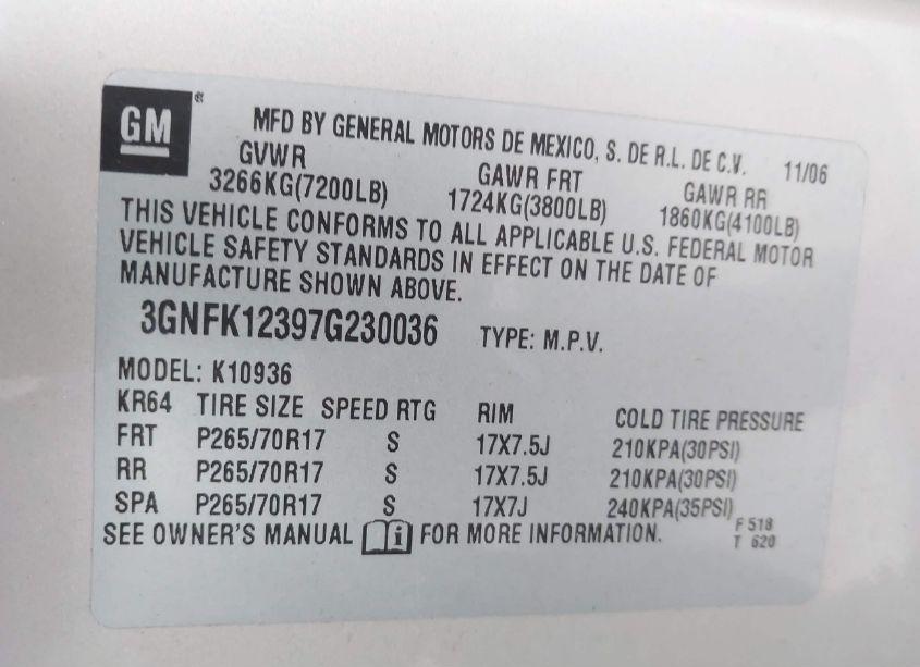 Photo 9 of 2007 Chevrolet Avalanche 1500 LT (VIN 3GNFK12397G230036)