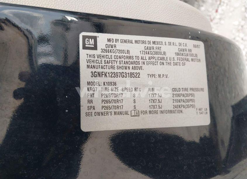 Photo 9 of 2007 Chevrolet Avalanche 1500 LS (VIN 3GNFK12397G318522)