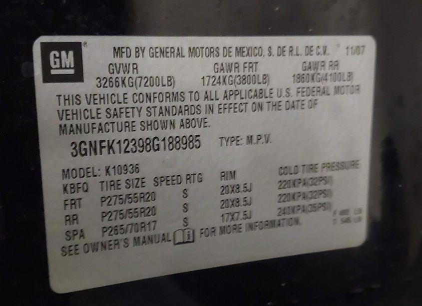 Photo 9 of 2008 Chevrolet Avalanche 1500 LT (VIN 3GNFK12398G188985)